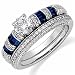 Stylish Crown Blue Sapphire Wedding Ring Set (Center stone is not included)