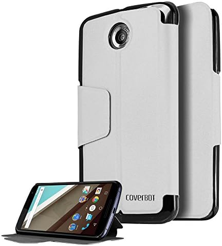 Google Nexus 6 Case, CoverBot Google Nexus 6 Flip Wallet Case with Stand WHITE. Slim Style with Folio Flip Cover