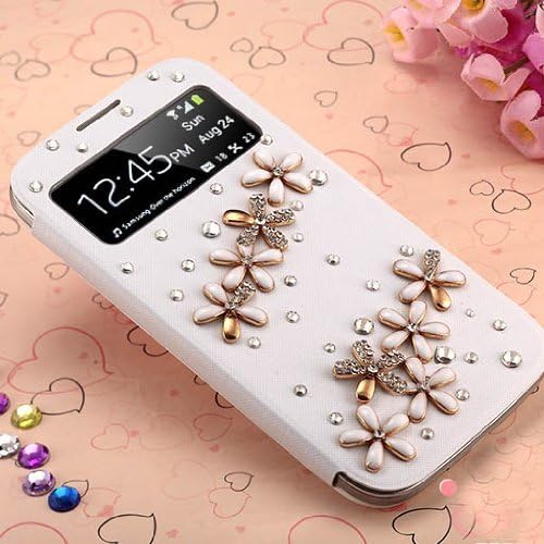 ESGO LUXURY 3D CRYSTAL BLING Case Cover For Samsung Galaxy S4 SIV I9500, With Screen Protector And Stylus Pen (4flowers)