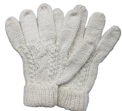 Handmade Alpaca Winter Gloves for Women - Cable Design in French Cream (Knitt...
