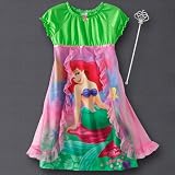 Girls Disney Princess Ariel Green & Pink Nightgown with Toy Wand