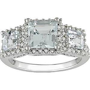 10K Gold 1 3ct TDW Diamond and Aquamarine Ring by