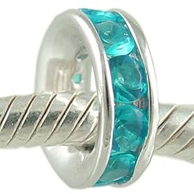 December Birthstone Channel Set Turquoise CZ and 925 Sterling Silver Spacer Bead fits European Charm Bracelet