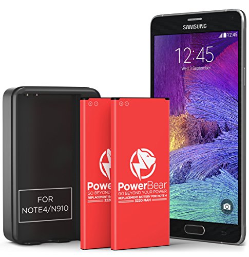 PowerBear 2X Phone Battery Replacement for Note 4 [3,220 mAh] with Note 4 Spare Battery Charger | Note 4 Battery | Note 4 Spare Battery & Note 4 Replacement Battery Kit [24 Month Warranty]