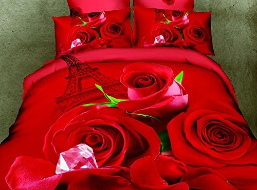 Sutton® New 3d Flowers Rose Queen Size Leopard Print Bedding Comforter Set 3d Oil Painting Duvet Cover Set 4pcs (love in paris)