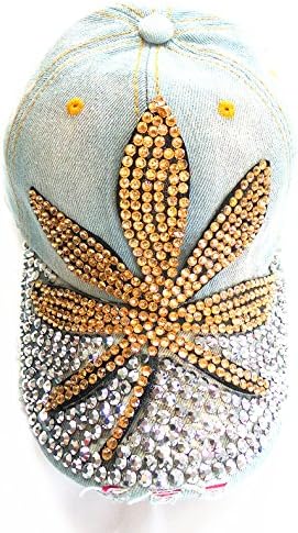 Annie Fashion Women's Rhinestone Studded Blue Denim Bling Baseball Cap One Size (Gold)