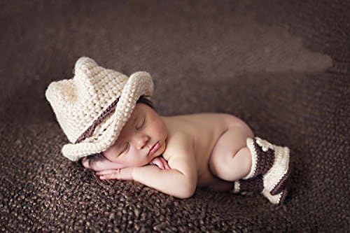 Photography Props Costume Baby Cute Cowboy Crochet Knitted Hat Shoes