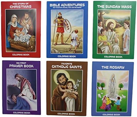 Bundle: 6 Catholic Coloring Books- Bible Adventures, The Story of Christmas, The Sunday Mass, My First Prayer Book, Favorite Catholic Saints, and The Rosary