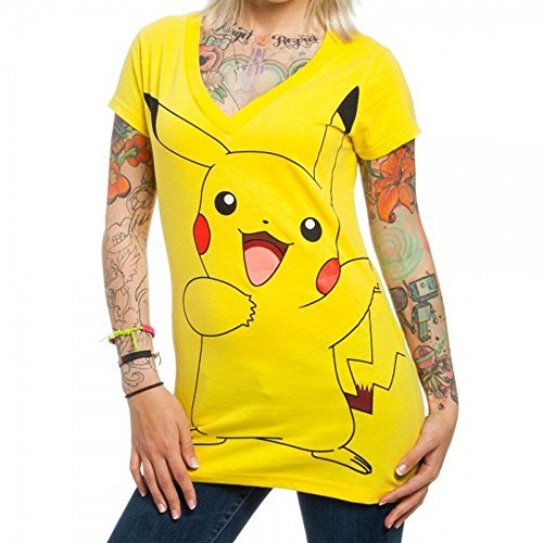 Bioworld Pokemon Pikachu Juniors Yellow V-Neck T-Shirt-medium