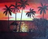 Beachside Palm Trees Under Golden Sunset Oil Painting 20 x 24 inches
