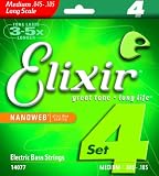 Elixir Strings Electric Bass Strings, 4-String, Medium, Long Scale NANOWEB Coating