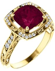18K Yellow Gold 8.00x8.00mm Antique Cushion Cut Rhodolite Garnet and Diamond Ring -- LIFETIME WARRANTY