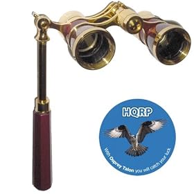 3 x 25 Opera Glass Binocular w/ Built-In Extendable Handle / Burgundy with Gold Trim by HQRP plus Mousepad