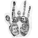 11" x 14", "Jerry Print" Artwork By Kristin Foley (Jerry Garcia Handprint Collage, Ink Drawing)