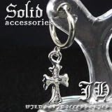 １個売り［フェイクピアス］svフープピアス風イヤリング/クリアクロス/シルバーcol;or［fp3］