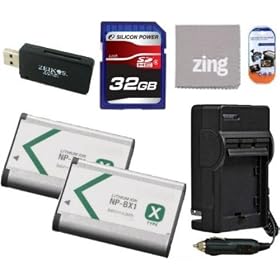 Sony CyberShot DSC-RX100 Digital Camera Battery And Charger Kit Includes Qty 2 Replacement NPBX1 Batteries + Battery Charger + 32GB SD Memory Card + Card Reader + LCD Screen Protectors + MicroFiber Cleaning Cloth