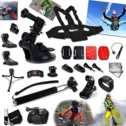 XtechÂ® 25 Piece Accessory Kit for GoPro HERO4 Hero 4, Hero3+ Hero 3+, HERO3 Hero 3, HERO2 Hero 2, HD Motorsports HERO, Surf Hero, GoPro Hero Naked, GoPro Hero 960, GoPro Hero HD 1080p, GoPro Hero2 Outdoor Edition Digital Cameras Includes: Chest Stra