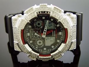New Casio G-shock Diamond Watch Ga100 5.00ct Black Large Diamonds Full Case