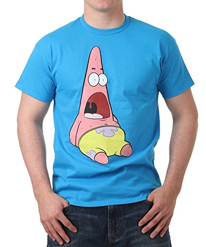 Spongebob Squarepants Men's Surprised Patrick Star Spongebob T-Shirt, Turquoise, Large