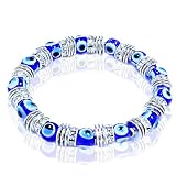 Evil Eye Glass Beads Bracelet with Rhinestones and Rhodium Plated Spacers