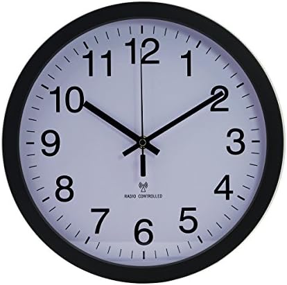 12 Inch Plastic Big Digit Silent Non-ticking Radio Controlled Wall Clock with 4 US Time Zone & DST Selectable (Black)