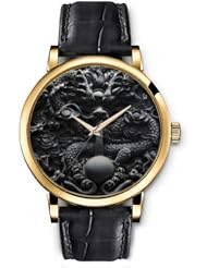 SPRAWL Aanalog Fashion Series Gold Ladies Watches of Genuine Black Leather Strap,Unique Wrist Watch for Women Girls Designed with Stone dragon