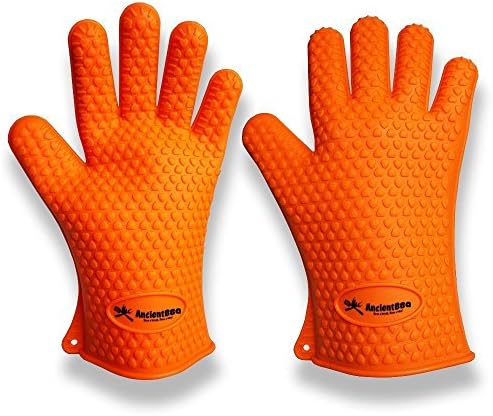 AncientBBQ Silicone BBQ Gloves Heat Resistant Thick Version One Size Fit All - 1 Pair [Orange]