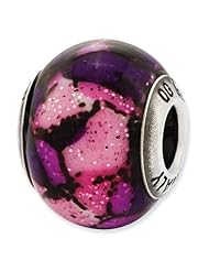 Sterling Silver s Italian Pink Decorative Overlay Glass Bead by Reflection Beads, Best Quality Free Gift Box Satisfaction Guaranteed