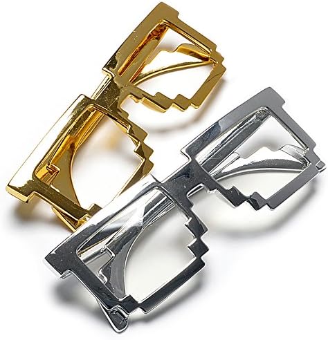 8-Bit Pixel Retro Novelty Gold & Silver Video Gamer Nerd Glasses/Sunglasses (2 Pack Gold/Silver)