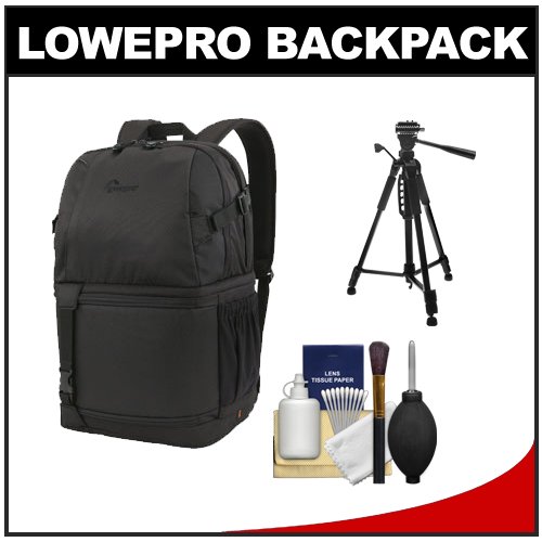 Lowepro DSLR Video Fastpack 350 AW Digital SLR Camera Backpack Case (Black) with Tripod + Cleaning Kit for Canon EOS 70D, 6D, 5D Mark III, Rebel T3, T5i, SL1, Nikon D3100, D3200, D5200, D7100, D600, D800, Sony Alpha A65, A77, A99 On Sale