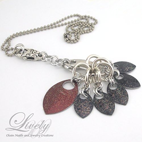 Knitting Stitch Marker Charm Necklace with Glittered Dragon Scales