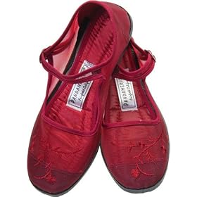 Burgundy Floral Mesh Mary Jane Chinese Shoes