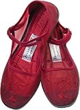 Burgundy Floral Mesh Mary Jane Chinese Shoes