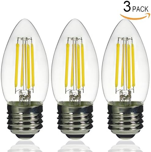 TGMOLD 4Watt E26 Base LED Candle Light Bulb, Daylight White 6000K, 40W Equivalent B35 Blunt Tip LED Filament Candelabra Bulb, 400 Lumens, Pack of 3