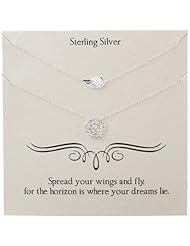 Sterling Silver Duo Necks, Crystal Disc and Angel Wing Necklace, 16"+2" Extender