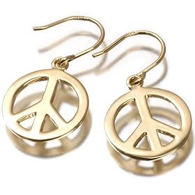 18kt Yellow Gold over Sterling Silver Peace Sign Drop Earrings