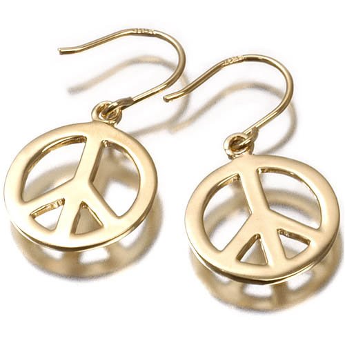 18kt Yellow Gold over Sterling Silver Peace Sign Drop Earrings
