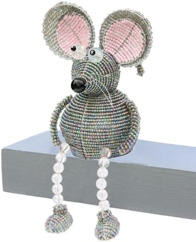 Grass Roots Creations Mouse Shelf Sitter Beadworx Sculpture, Grey