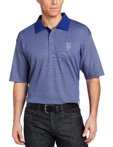 MLB New York Mets Mens Drytec Resolute Polo Knit Short Sleeve Top, Tour Blue, Large