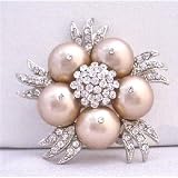 B308 Champagne Pearls Brooch Matching Wedding Dress Champagne Swarovski Pearls Brooch