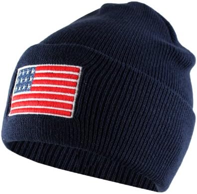 VITESE USA Flag Stitched Cuff Knit Beanie - Navy Blue OSFA