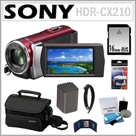 Sony HDR-CX210 High Definition Handycam 5.3 MP Camcorder with 25x Optical Zoom in Black + 16GB SDHC + Sony Case + Replacement Battery Pack + Mini HDMI Cable + Accessory Kit