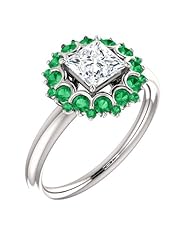 18K White Gold Princess Cut Diamond and Emerald Flower Inspired Ring -- LIFETIME WARRANTY