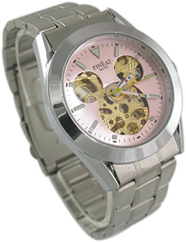 Fineat Men's New Brand Wristwatch Pink Dial Stainless Steel Auto Automatic Self Winding Mechanical Watch