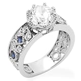 Sterling Silver Engagement Ring Wedding Ring 2ctw Cubic Zirconia Blue Stone Accented Solitaire