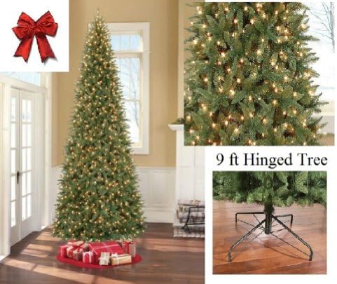 Prelit 9 ' Artificial Slim Line Christmas Tree Clear Lights Quick Set Hinged Branches
