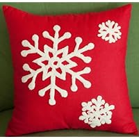 Handcraft Cotton & Linen Woolen Embroidery Christmas Style Pillow Case/Cover Cushion Cover(17.7'*17.7' Square)-Snow-Red(Shrink about 5%)