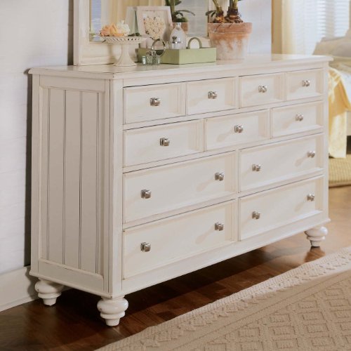 American Drew Camden 9 Drawer Double Dresser in Antique White