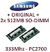 Bild: 1GB Dual Channel Kit SAMSUNG original 2 x 512MB 200 pin DDR-333 (PC-2700, 333Mhz, CL2.5) SO-DIMM double side (M470L6524DU0-CB3) f�r NOTEBOOKs - 100% kompatibel zu DDR-266 (PC-2100, 266Mhz, CL2.5)