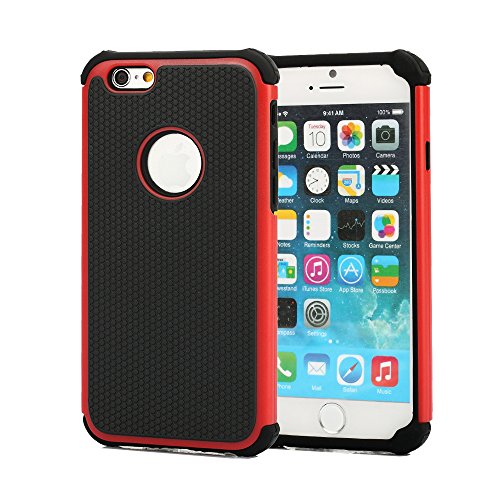 iPhone 6 Plus Case, oneCaseâ€ž iPhone 6 Plus 5.5 Case Dual Layer Rugged Heavy Duty Impact Matte Armor Defender Hard Hybrid Shock Absorbing Case Cover for Apple iPhone 6 Plus 5.5 Inch With Screen Protector (2in1-Red/Black)